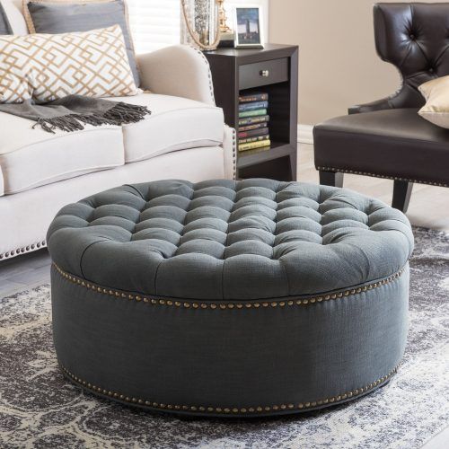 Linen Sandstone Tufted Fabric Cocktail Ottomans (Photo 8 of 20)