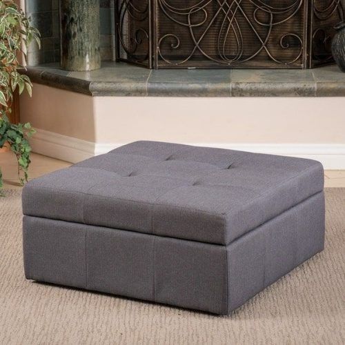 Green Fabric Square Storage Ottomans With Pillows (Photo 13 of 20)