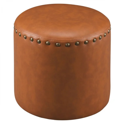 Round Beige Faux Leather Ottomans With Pull Tab (Photo 20 of 20)
