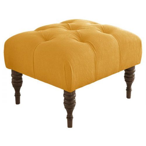 Linen Fabric Tufted Surfboard Ottomans (Photo 6 of 20)