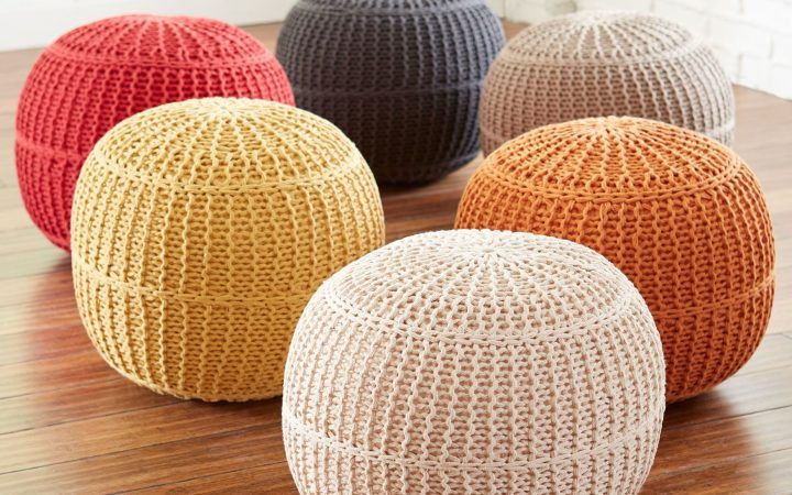 The Best Cream Cotton Knitted Pouf Ottomans