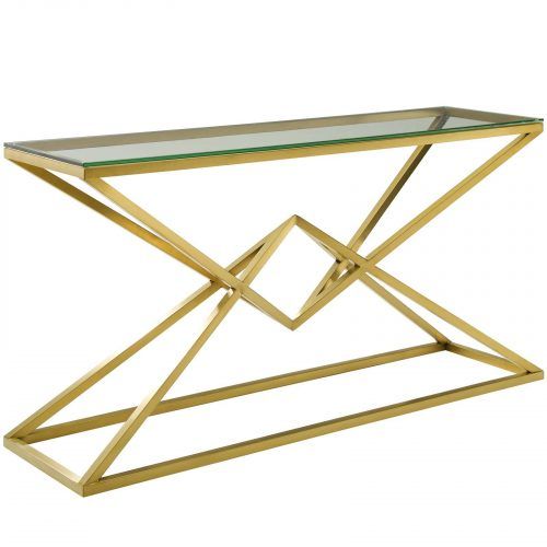 Walnut Wood And Gold Metal Console Tables (Photo 14 of 20)