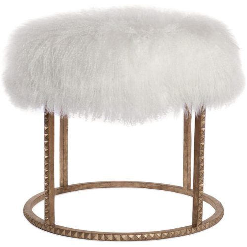White Faux Fur And Gold Metal Ottomans (Photo 3 of 20)