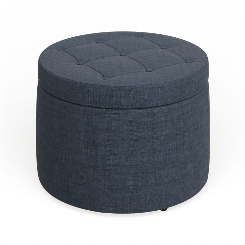 Round Beige Faux Leather Ottomans With Pull Tab (Photo 1 of 20)