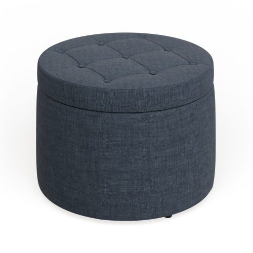 Round Blue Faux Leather Ottomans With Pull Tab (Photo 5 of 20)