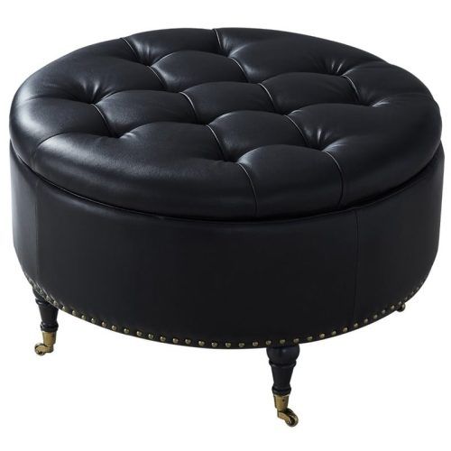 Black Leather And Bronze Steel Tufted Ottomans (Photo 1 of 20)