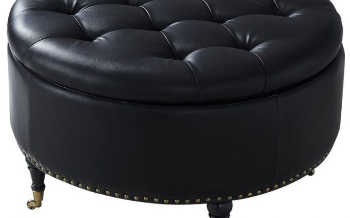 20 Ideas of Black Leather and Bronze Steel Tufted Ottomans