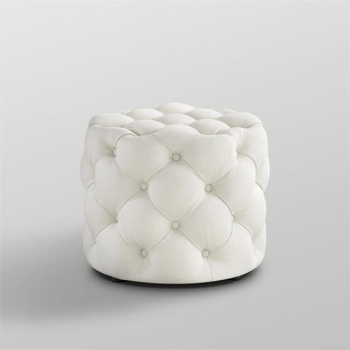 Cream Wool Felted Pouf Ottomans (Photo 8 of 20)