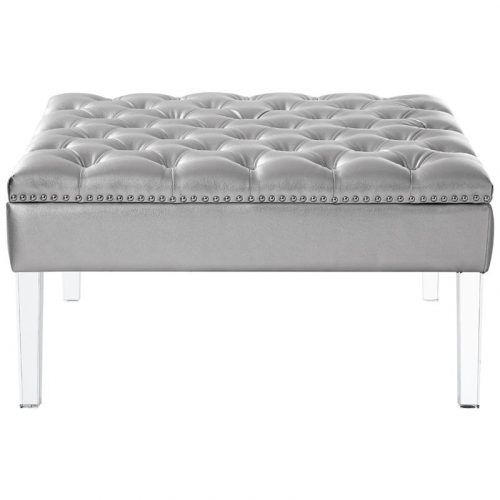 Silver Faux Leather Ottomans With Pull Tab (Photo 8 of 20)
