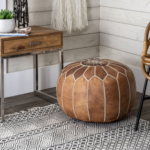 Brown Moroccan Inspired Pouf Ottomans (Photo 3 of 20)