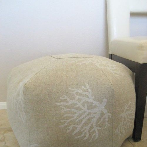 Natural Beige And White Cylinder Pouf Ottomans (Photo 5 of 20)
