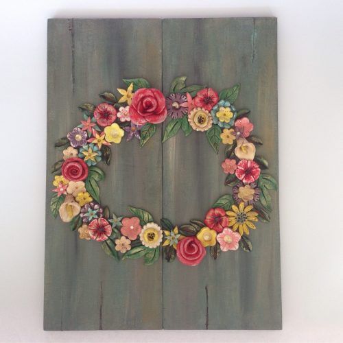 Floral Wreath Wood Framed Wall Decor (Photo 14 of 20)