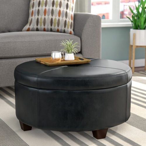 Black Faux Leather Column Tufted Ottomans (Photo 18 of 20)