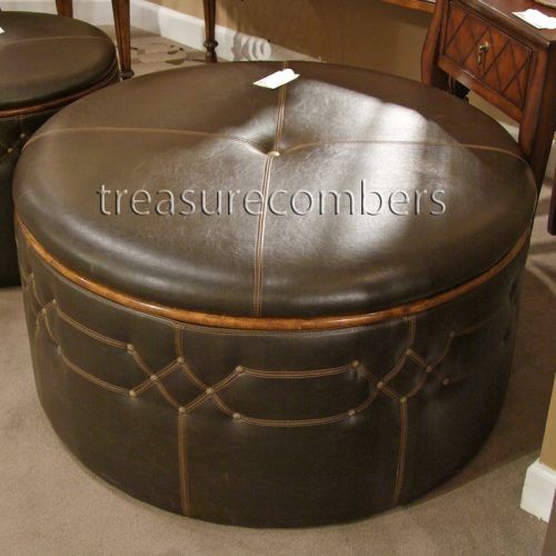 Round Blue Faux Leather Ottomans With Pull Tab (Photo 8 of 20)