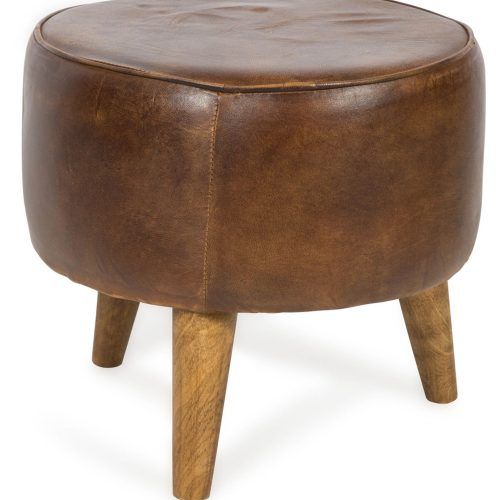 Brown Leather Hide Round Ottomans (Photo 19 of 20)