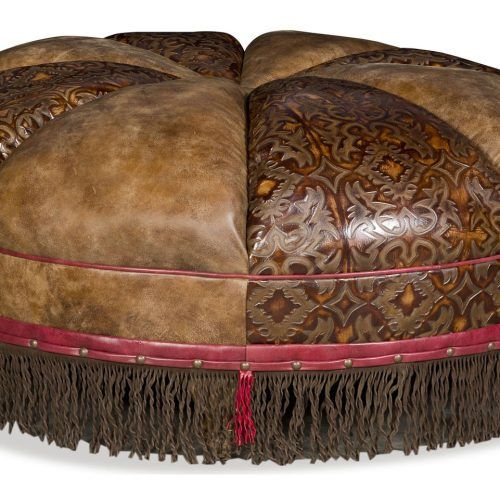 Brown And Ivory Leather Hide Round Ottomans (Photo 12 of 20)
