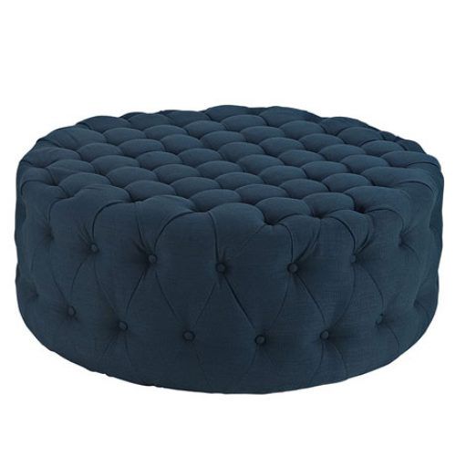 Cream Fabric Tufted Oval Ottomans (Photo 13 of 20)