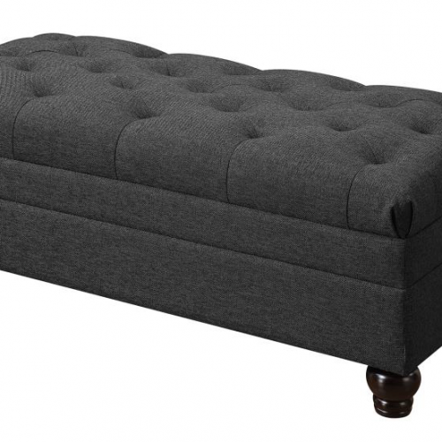 Black Leather And Gray Canvas Pouf Ottomans (Photo 8 of 20)