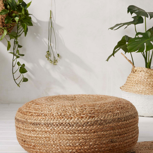 Navy And Dark Brown Jute Pouf Ottomans (Photo 7 of 20)