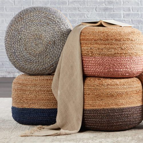Blue And Beige Ombre Cylinder Pouf Ottomans (Photo 14 of 20)