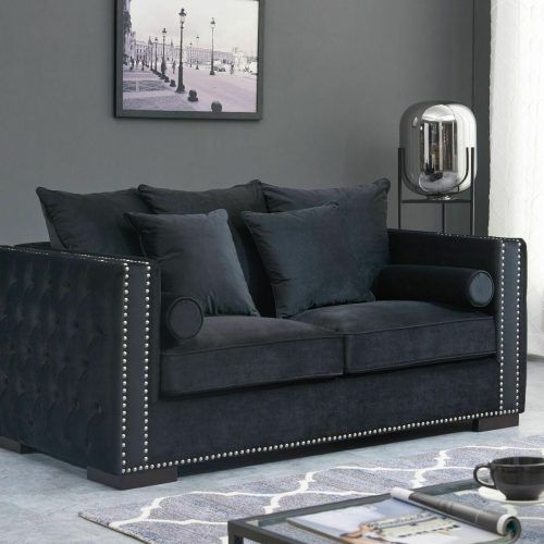 2 Seater Black Velvet Sofa Beds (Photo 2 of 20)