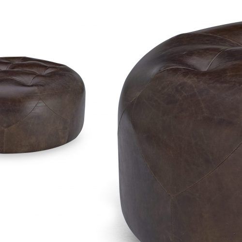 Brown Leather Round Pouf Ottomans (Photo 6 of 20)