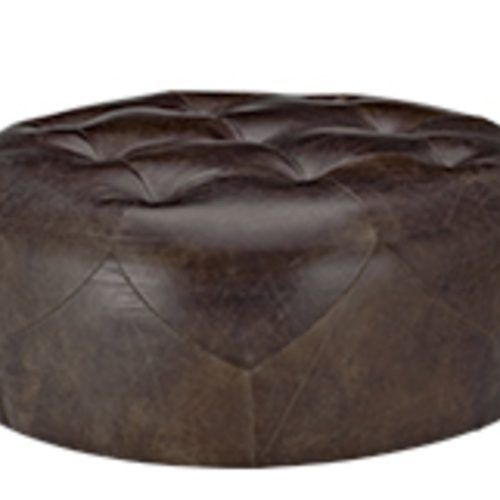 Brown Leather Hide Round Ottomans (Photo 5 of 20)