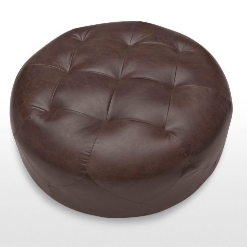 Brown Leather Hide Round Ottomans (Photo 3 of 20)