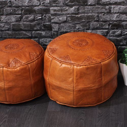 Camber Caramel Leather Ottomans (Photo 15 of 17)