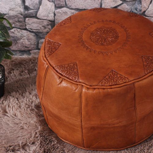 Camber Caramel Leather Ottomans (Photo 9 of 17)