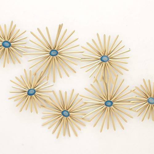 Set Of 3 Contemporary 6, 9, And 11 Inch Gold Tin Starburst Sculptures (Photo 5 of 20)