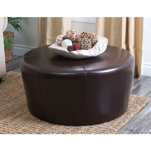 Brown And Ivory Leather Hide Round Ottomans (Photo 15 of 20)