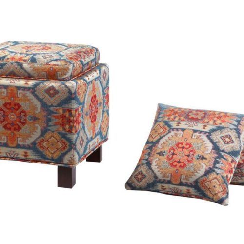 Red Fabric Square Storage Ottomans With Pillows (Photo 1 of 20)