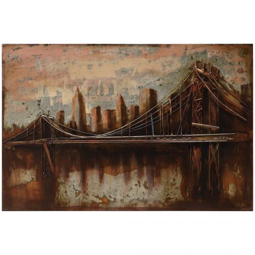 "Bridge To The City" Mixed Media Iron Hand Painted Dimensional Wall Decor (Photo 3 of 20)