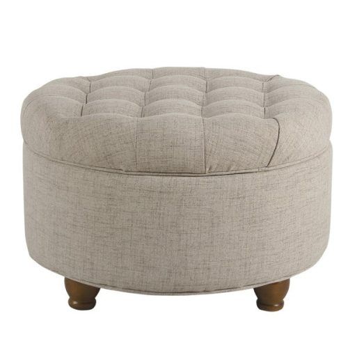 Round Beige Faux Leather Ottomans With Pull Tab (Photo 7 of 20)
