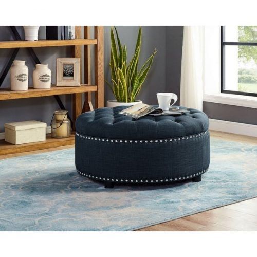 Dark Blue And Navy Cotton Pouf Ottomans (Photo 10 of 20)
