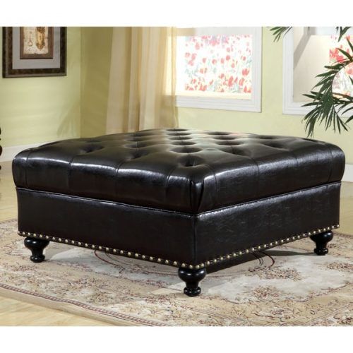 Black Leather And Bronze Steel Tufted Ottomans (Photo 14 of 20)