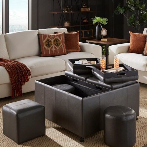 Round Gray Faux Leather Ottomans With Pull Tab (Photo 14 of 19)
