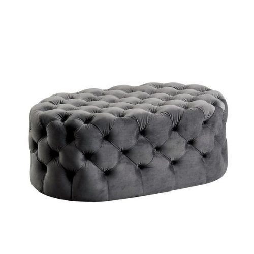 Gray Fabric Tufted Oval Ottomans (Photo 6 of 20)