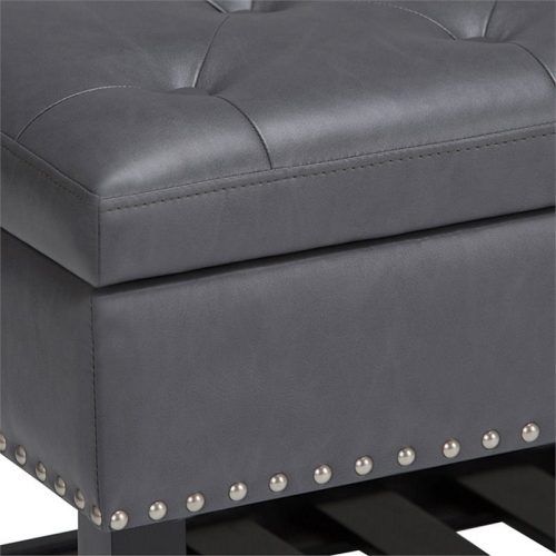 Black Leather And Gray Canvas Pouf Ottomans (Photo 6 of 20)