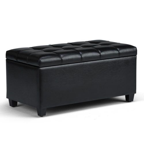 Black Faux Leather Column Tufted Ottomans (Photo 5 of 20)