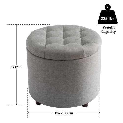 Light Gray Tufted Round Wood Ottomans With Storage (Photo 6 of 20)
