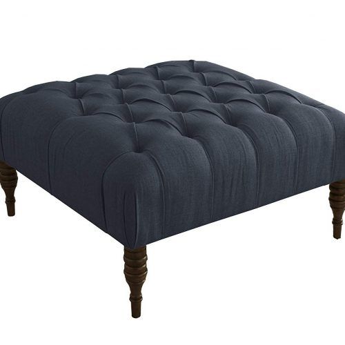 French Linen Black Square Ottomans (Photo 2 of 20)