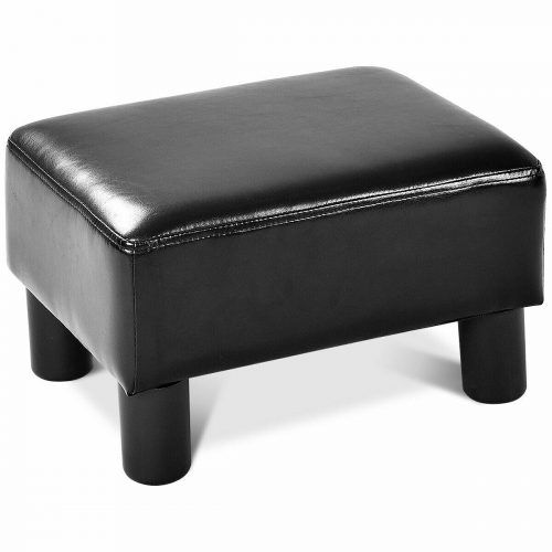 Black Leather And Gray Canvas Pouf Ottomans (Photo 13 of 20)