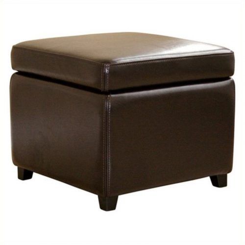 Dark Brown Leather Pouf Ottomans (Photo 8 of 20)
