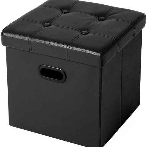 Black Faux Leather Cube Ottomans (Photo 13 of 20)