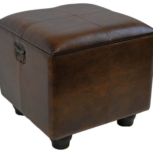 Brown Leather Square Pouf Ottomans (Photo 13 of 20)