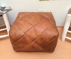 20 Collection of Brown Leather Tan Canvas Pouf Ottomans