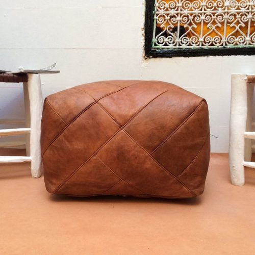 Dark Brown Leather Pouf Ottomans (Photo 1 of 20)