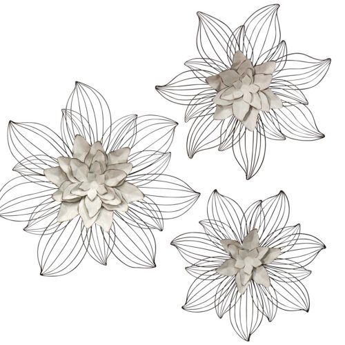 Metal Flower Wall Decor (Set Of 3) (Photo 5 of 20)